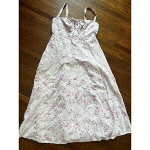 Sim & Sam Floral Linen Blend Pocket Maxi Dress Basque Cottagecore Fairy Sz L